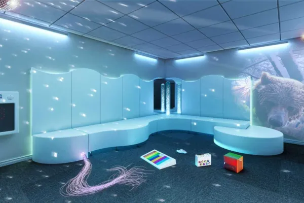 modern sensory room environment with fibre optic lighting and interactive projection